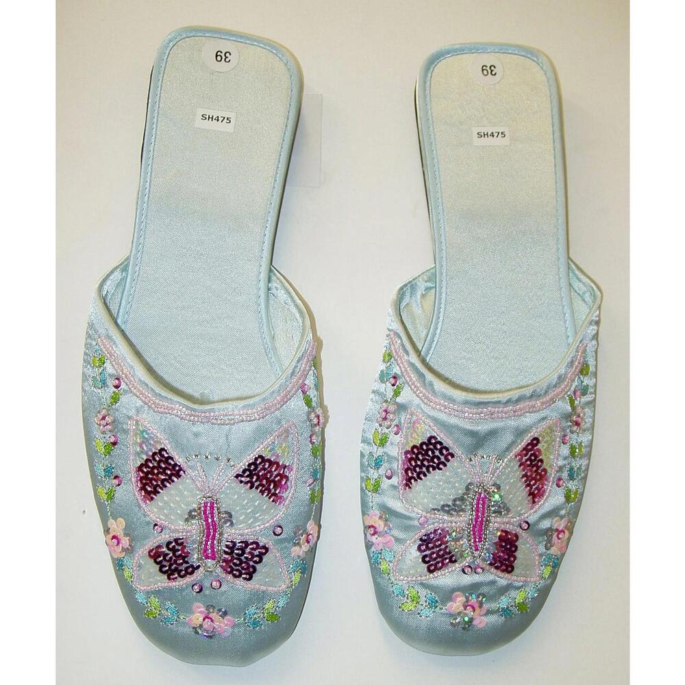 Sequin Satin Beaded Slippers LITE BLUE size 8 only